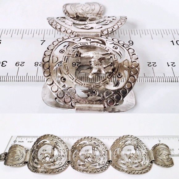 Vintage XL Peruvian Sterling Llama Panel Bracelet - Picture 5 of 7